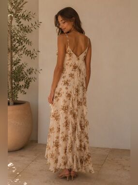 Forever 21 Cream Maxi Dress with Brown Floral Print